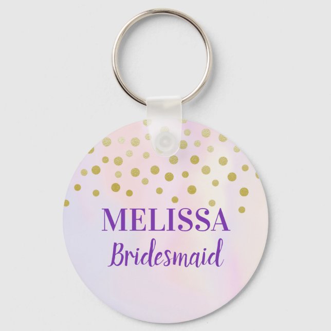 Imitate Gold Confetti Lila Wasserfarben Bridesmaid Schlüsselanhänger (Vorderseite)