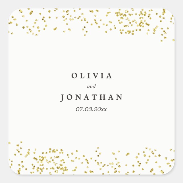 Imitate Gold Confetti | Moderne Hochzeitsticker Quadratischer Aufkleber (Vorderseite)