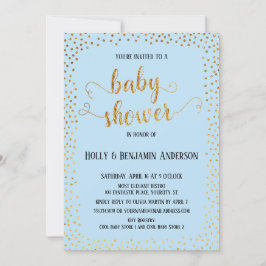 Imitate Gold Confetti Typografie Blue Baby Dusche Einladung