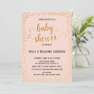 Imitate Gold Confetti Typografie Blush Baby Dusche Einladung