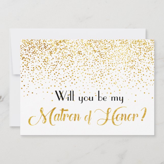 Imitate Gold Confetti Werden Sie meine Ehrenmatron Einladung (Vorderseite)