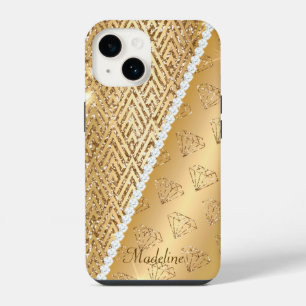 Imitate Gold & Diamonds iPhone 14 Grosses Gehäuse, Hülle