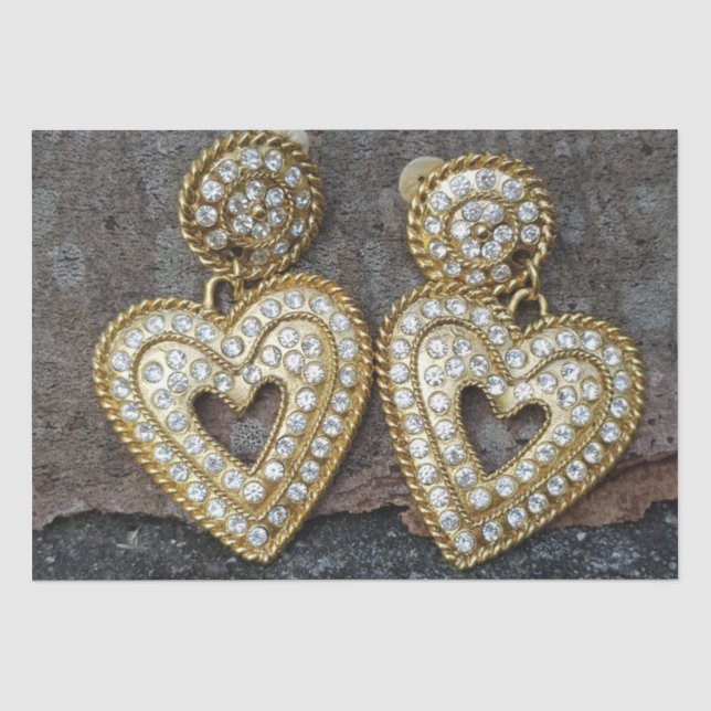 Imitate Gold Diamonds Ohrringe mit Herzform Seidenpapier (Vorderseite)