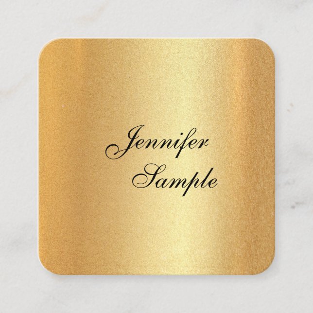 Imitate Gold Elegante Handgeschriebene Skriptvorla Quadratische Visitenkarte (Vorderseite)