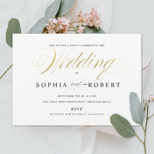 Imitate Gold Elegante Kalligrafie Hochzeit Verlobu Einladung