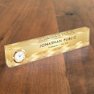 Imitate Gold Elegantes modernes Template mit Uhr Namensplakette