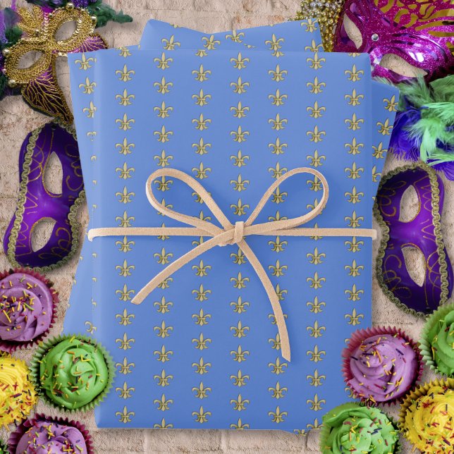 Imitate Gold FleurDeLis auf Blue Geschenkpapier Set (Faux Gold FleurDeLis on Blue Wrapping Paper Sheets by Leapfroglisics Shop)