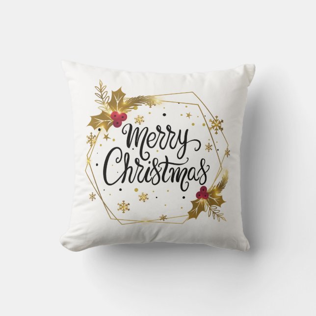 Imitate Gold Floral Frohe Weihnachten| Kissen (Vorderseite)