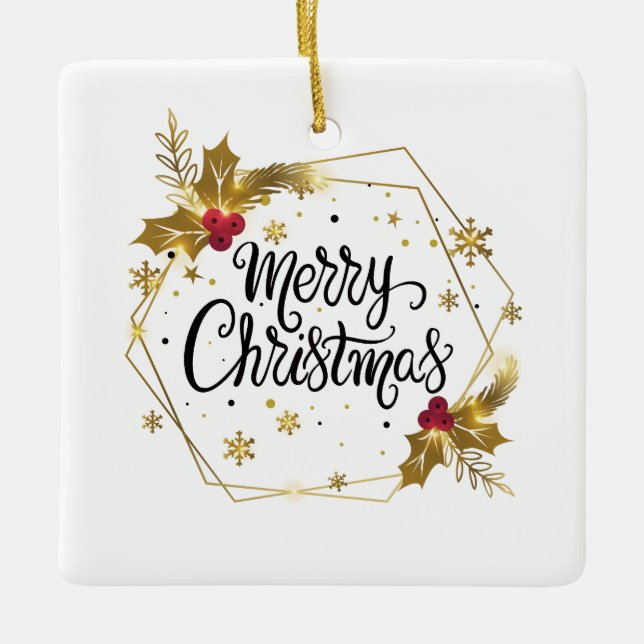 Imitate Gold Floral Frohe Weihnachten| Ornament (Vorderseite)