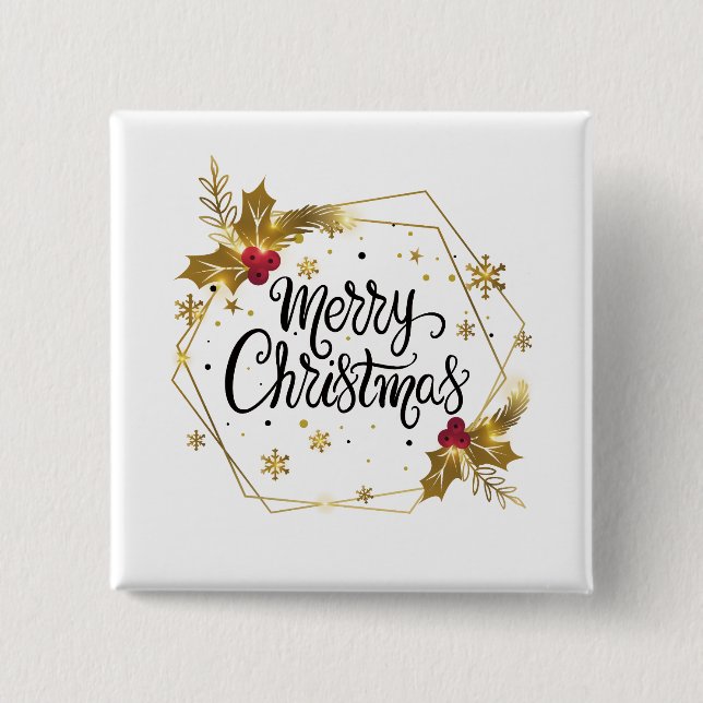 Imitate Gold Floral Frohe Weihnachten | Schaltfläc Button (Vorderseite)