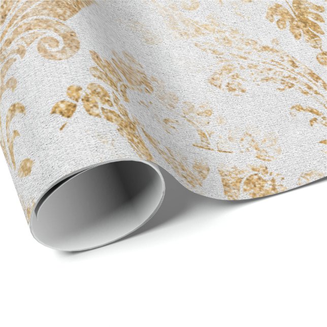 Imitate Gold Floral Hütte Grungy Damask Grau Royal Geschenkpapier (Rolleneckpunkt)