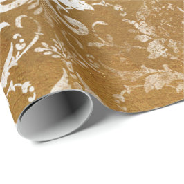 Imitate Gold Floral Hütte Grungy Damask White Roya Geschenkpapier