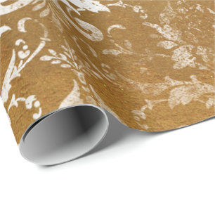 Imitate Gold Floral Hütte Grungy Damask White Roya Geschenkpapier