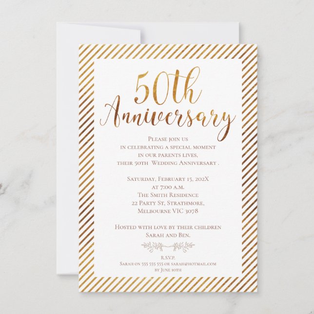 Imitate Gold Foil 50. Hochzeitstag Einladung (Vorderseite)