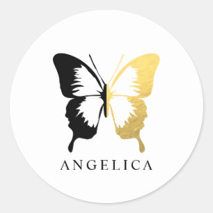 Imitate Gold Foil & Black Butterfly Runder Aufkleber
