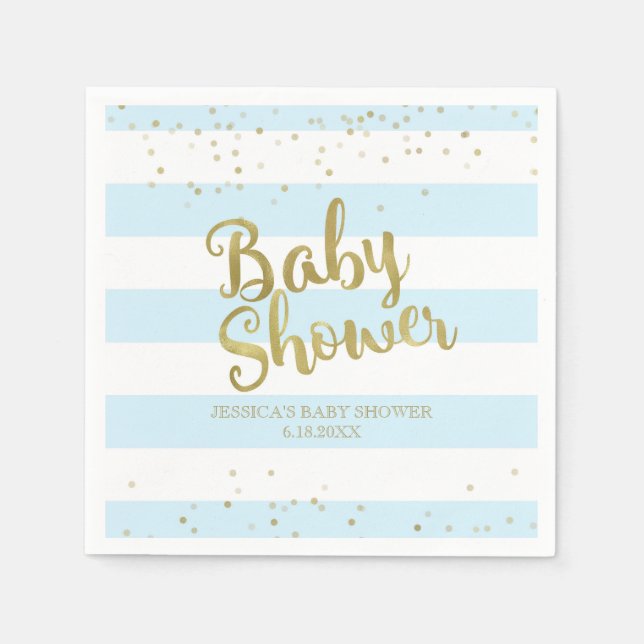 Imitate Gold Foil, Blue Stripes Babydusche Junge Serviette (Vorderseite)