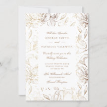 Imitate Gold Foil Blume Hand Drawn Elegante Hochze