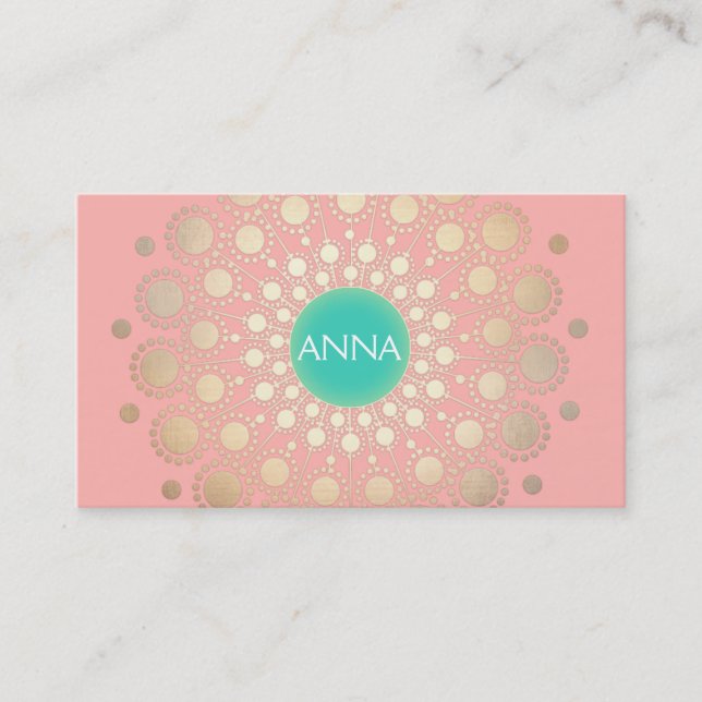 Imitate Gold Foil Circle Motif Rosa und Türkis Visitenkarte (Vorderseite)
