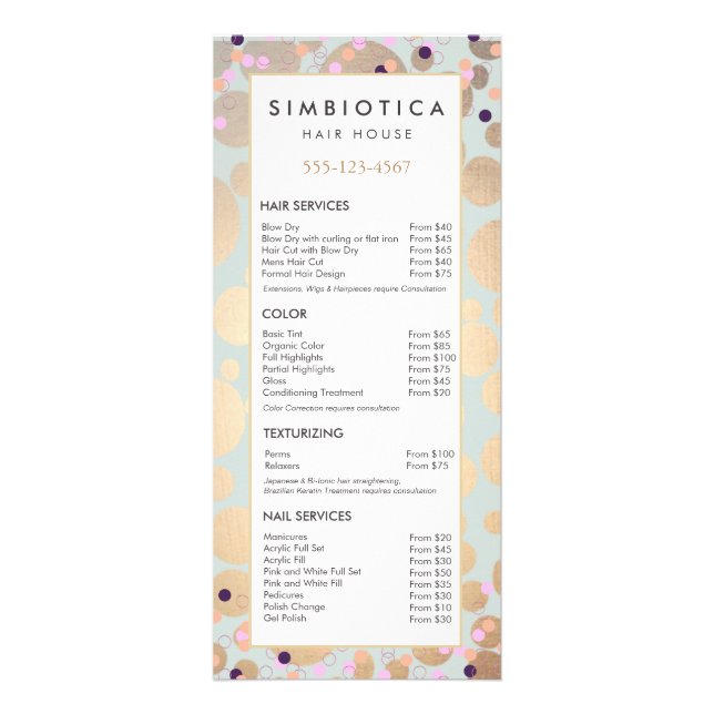Imitate Gold Foil Circles Confetti Salon Service M Werbekarte (Vorne)