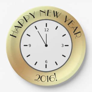 Imitate Gold Foil Clock Mitternacht glücklich Neu Pappteller