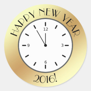 Imitate Gold Foil Clock Mitternacht glücklich Neu Runder Aufkleber