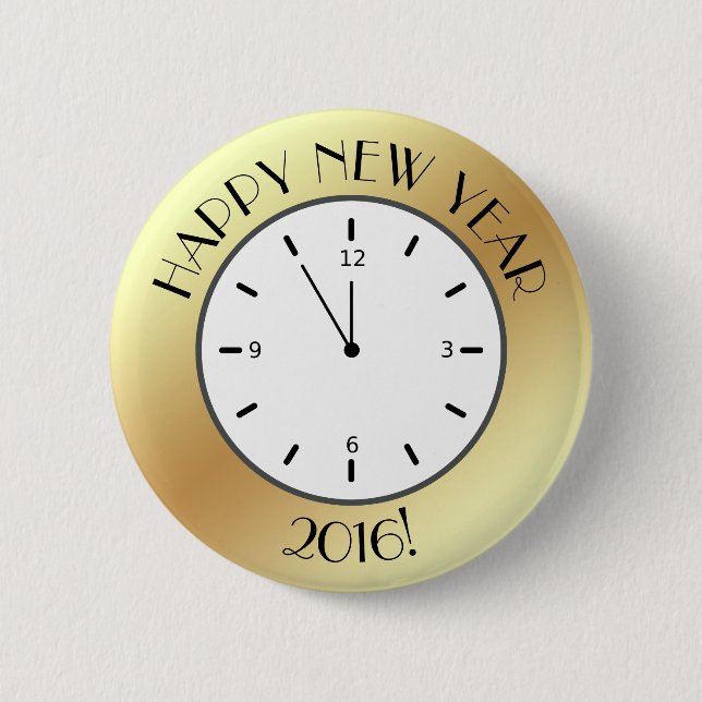 Imitate Gold Foil Clock Mitternacht glücklich Neue Button (Vorderseite)