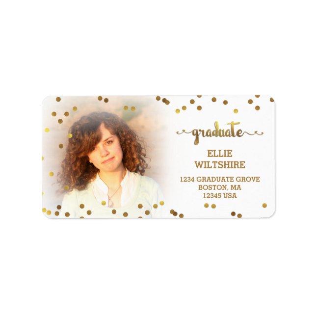 Imitate Gold Foil Confetti Abschluss Foto Adressaufkleber (Vorne)