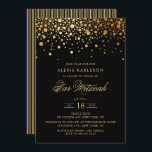 Imitate Gold Foil Confetti Black Bar Mitzvah Einladung<br><div class="desc">Mit dieser modernen und eleganten Einladung laden Sie Familie und Freunde zu Ihrer Bar Mitzvah ein. Es zeigt Imitate goldene Konfetti Punkte und Streifen Muster. Personalisieren Sie diese durch Hinzufügen von Namen,  Datum,  Uhrzeit,  Veranstaltungsort und anderen Veranstaltungsdetails. Matching-Elemente sind verfügbar.</div>