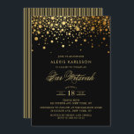 Imitate Gold Foil Confetti Black Bar Mitzvah Einladung<br><div class="desc">Mit dieser modernen und eleganten Einladung laden Sie Familie und Freunde zu Ihrer Bar Mitzvah ein. Es zeigt Imitate goldene Konfetti Punkte und Streifen Muster. Personalisieren Sie diese durch Hinzufügen von Namen,  Datum,  Uhrzeit,  Veranstaltungsort und anderen Veranstaltungsdetails. Matching-Elemente sind verfügbar.</div>