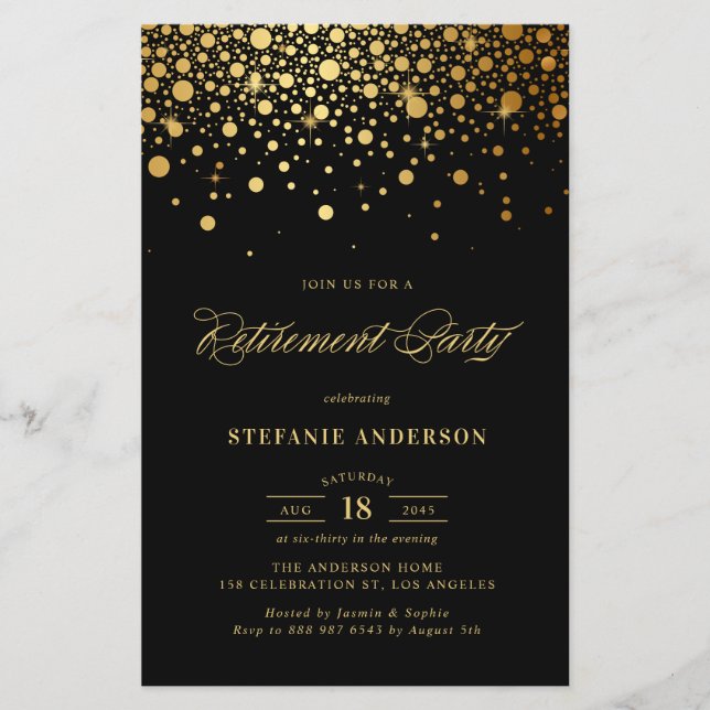 Imitate Gold Foil Confetti Black Retirement Einlad (Vorderseite)