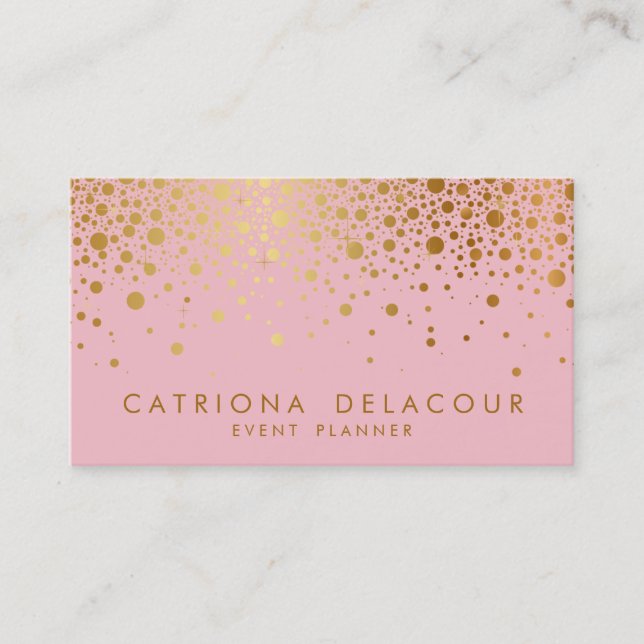 Imitate Gold Foil Confetti Business Card | Rosa Visitenkarte (Vorderseite)