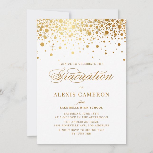 Imitate Gold Foil Confetti Dots Abschluss Einladung (Vorderseite)