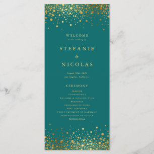 Imitate Gold Foil Confetti Dots Aquamarin Hochzeit Programm