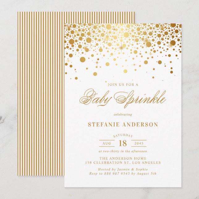 Imitate Gold Foil Confetti Dots Baby Sprinkle Einladung (Vorne/Hinten)