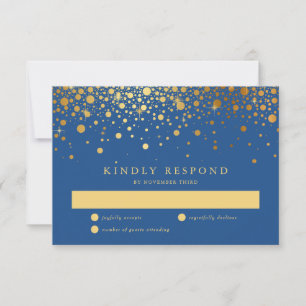 Imitate Gold Foil Confetti Dots Blue RSVP Card