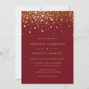 Imitate Gold Foil Confetti Dots Burgundy Wedding Einladung