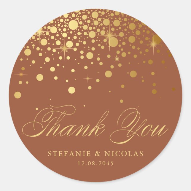Imitate Gold Foil Confetti Dots Danke Terracotta Runder Aufkleber (Vorderseite)