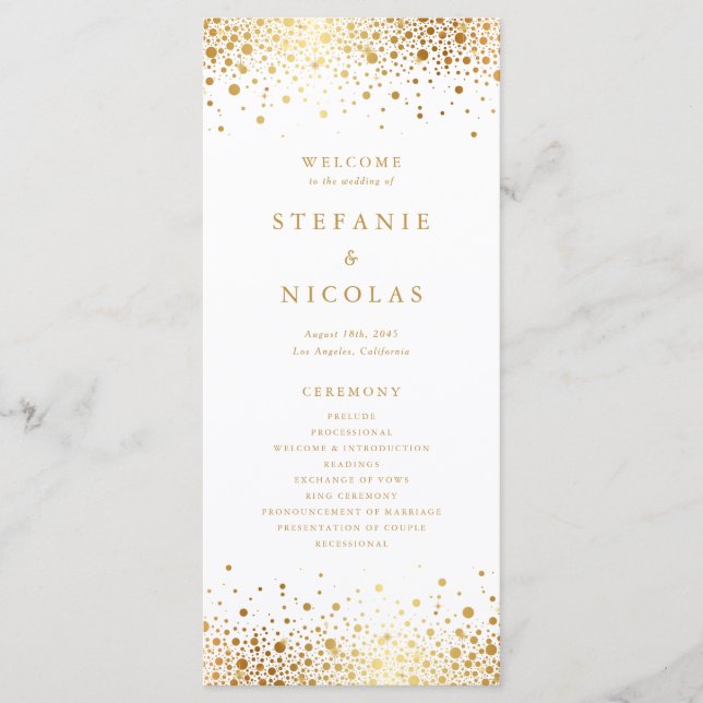 Imitate Gold Foil Confetti Dots Hochzeit Programm (Vorderseite)