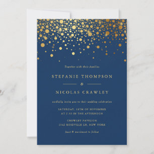 Imitate Gold Foil Confetti Dots Navy Blue Wedding Einladung