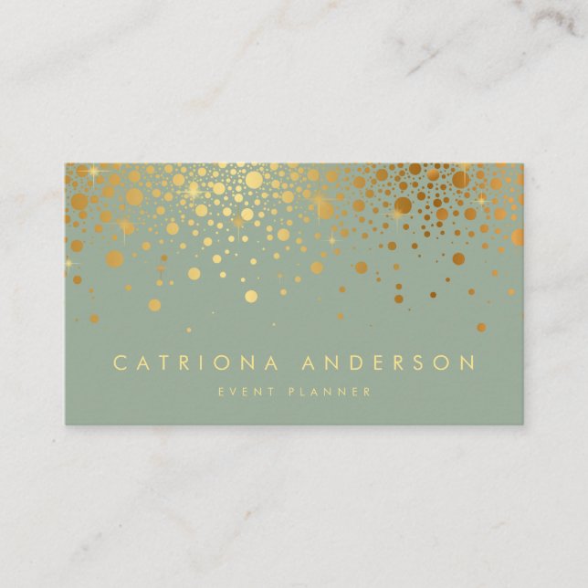 Imitate Gold Foil Confetti Dots Seite Grün Visitenkarte (Vorderseite)