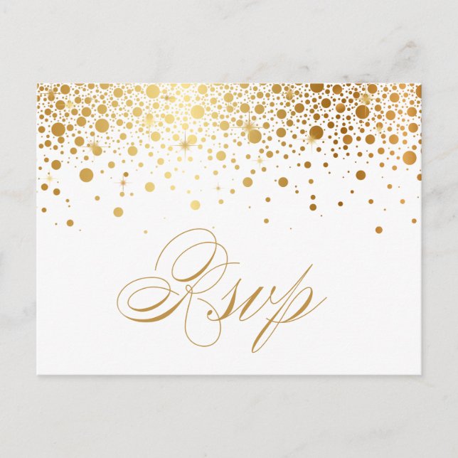 Imitate Gold Foil Confetti Dots Wedding RSVP Postk Einladungspostkarte (Vorderseite)