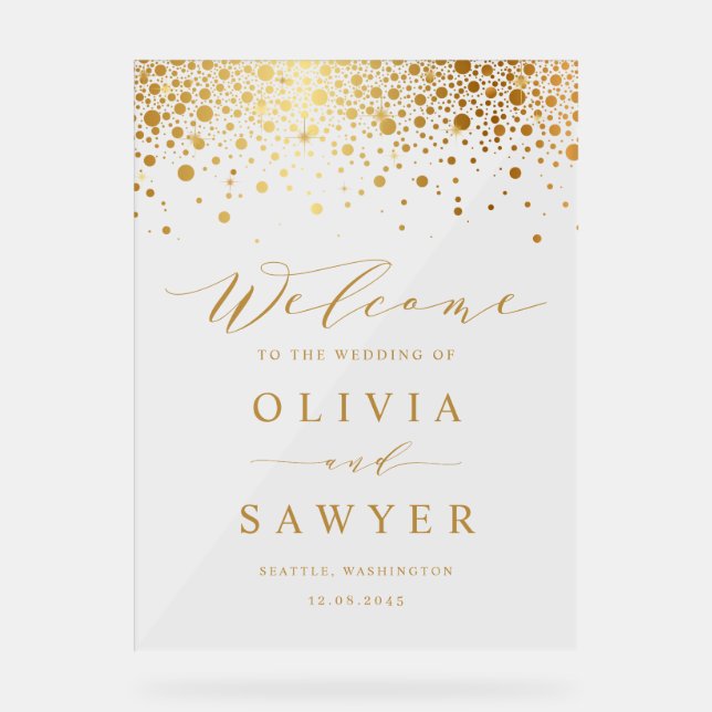 Imitate Gold Foil Confetti Dots White Wedding Will Acrylschild (Vorderseite)