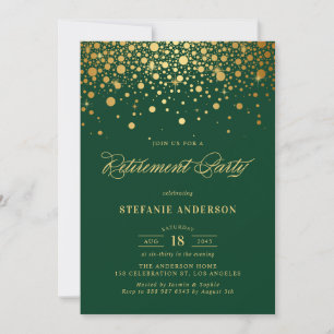 Imitate Gold Foil Confetti Green Retirement Party Einladung