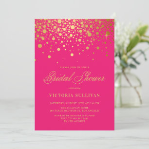 Imitate Gold Foil Confetti Hot Pink Brautparty Einladung