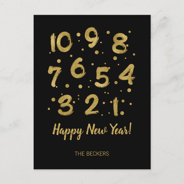 Imitate Gold Foil Countdown Neujahr Postkarte (Vorderseite)