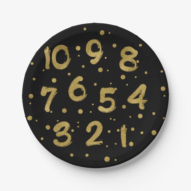 Imitate Gold Foil Countdown Neujahrsvortrag Teller (Vorderseite)