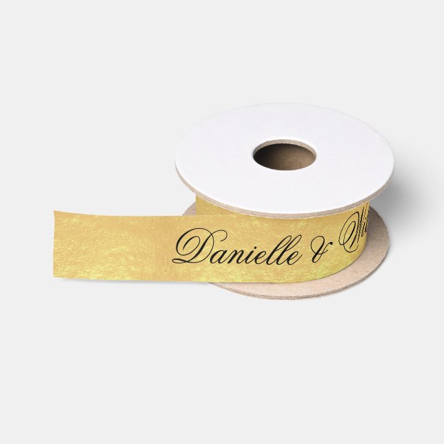 Imitate Gold Foil Elegante Schwarze Kalligraphie H Satinband (Spule)