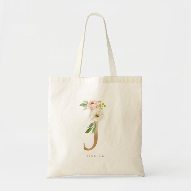 Imitate Gold Foil Floral Letter J Monogram Bridesm Tragetasche (Vorne)