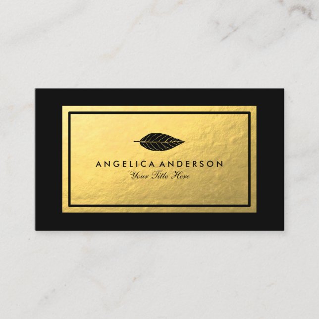 Imitate Gold Foil Frame Black Leaf Business Card Visitenkarte (Vorderseite)