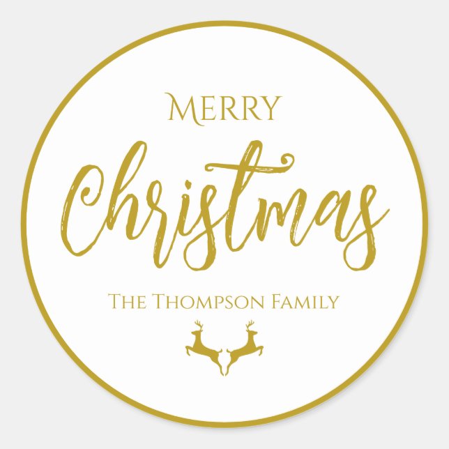 Imitate-Gold Foil Frohe Weihnachten| Familienname Runder Aufkleber (Vorderseite)